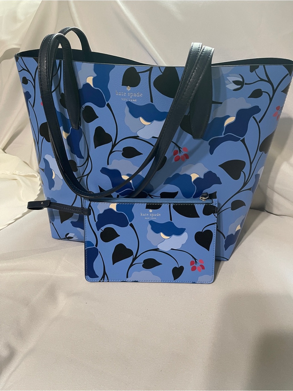 kate spade Blue Floral Tote with Matching Pouch